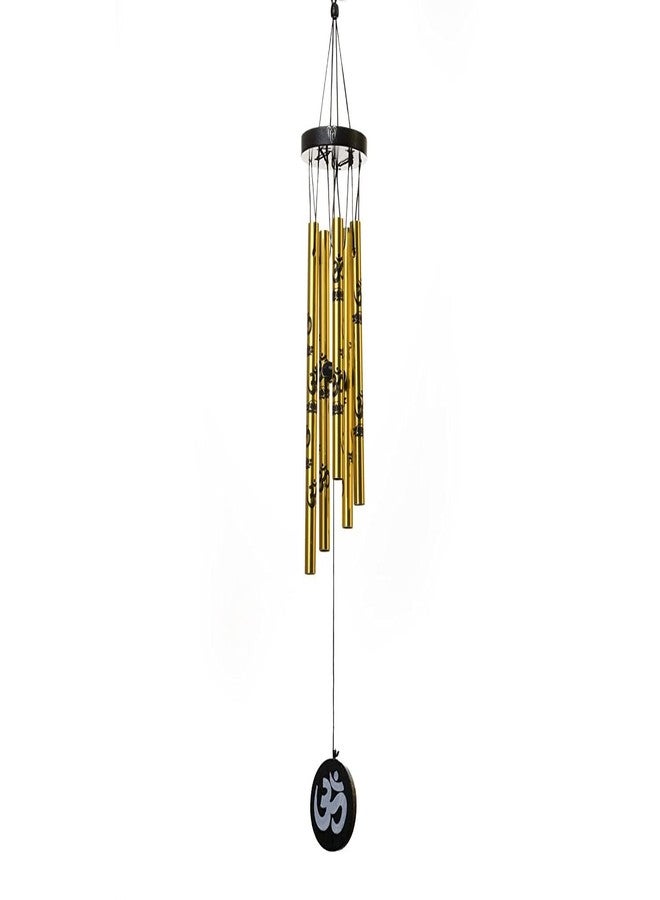 TEJ GIFTS Feng Shui Metal Wind Chime with Om Printed 5 Pipes for Positive Energy, Decorative Outdoor/Indoor Hanging Bells, Good Luck Chimes for Home/Balcony Decoration (Golden Small) - Image 1